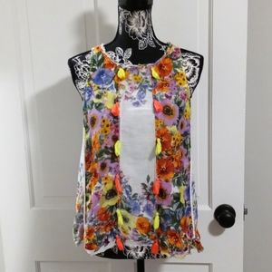 🧡Raga (Anthropologie)🧡 - Floral Sleeveless Swing Top w/Tassels